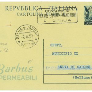 P2635 - ITALIA , CARTOLINA POSTALE, “BARBUS” R 91 (FILAGRANO) 1952, USATA
