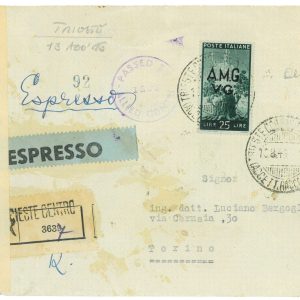 P2641 - ITALIA AMGVG , 13.8.46 L. 50 ISOLATO PER TORINO, ESPRESSO RACCOMANDATO.