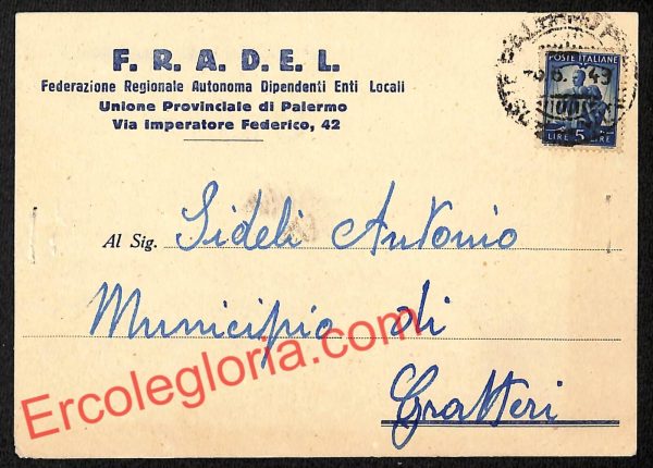 ah5070 - STORIA POSTALE - Palermo Città - F.R.A.D.E.L.