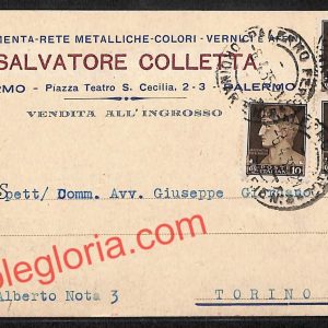 ah5072 - STORIA POSTALE - Palermo Città - Salvatore Colletta