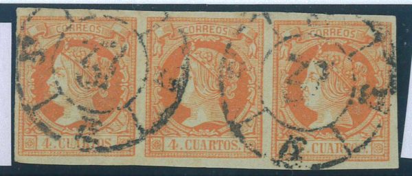 P3288 B - SPAIN , EDIFIL NR. 52 STRIP OF THREE R.C. NR. 37 LUXUS