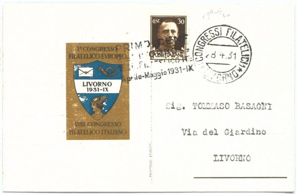 73379  - CARTOLINA d'Epoca: LIVORNO Città - PUBBLICITARIA 1931 Congresso - immagine 2