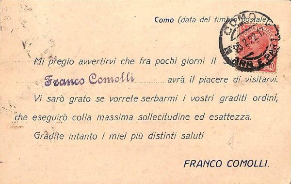 ab6096 - CARTOLINA  D'EPOCA - Como Città : FRANCO COMOLLI - immagine 2