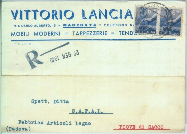 85559 - CARTOLINA d'Epoca: MACERATA città -  PUBBLICITARIA 1949