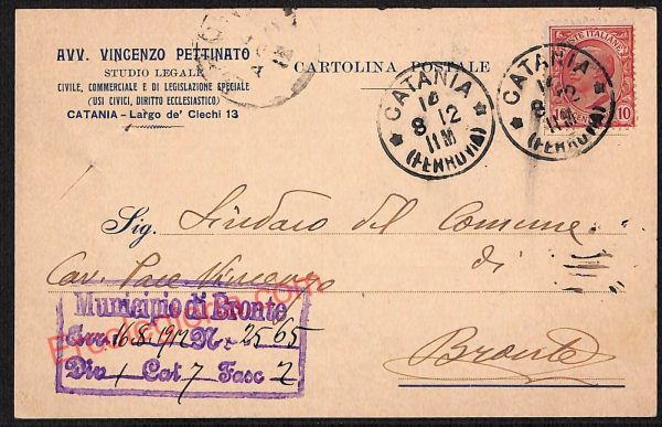 ae4676 - CARTOLINA D'EPOCA - Catania Città - Avv. Vincenzo Pettinato