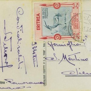 P0305 - ERITREA  - Storia Postale - Sass # 222 su cartolina TASSATA  -  1934