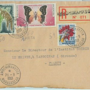 86338 - MADAGASCAR - Postal History- Registered COVER front  1961 Butterflies