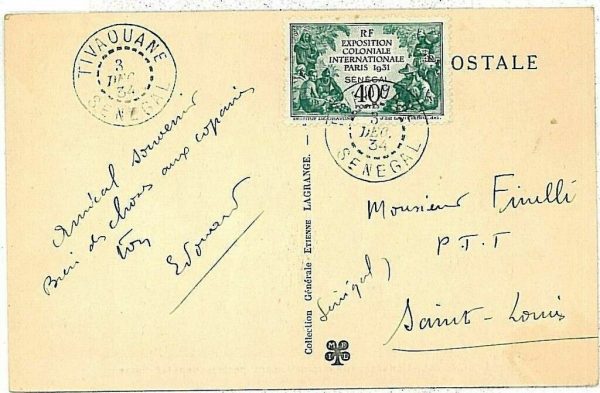 14792 - SENEGAL  AOF - Postal History - POSTCARD postmarked TIVAOUANE  1934