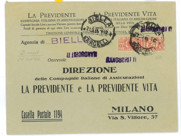 P2473 - ITALIA RSI , 21.9.1944 0,60 ISOLATO IN TARIFFA ESATTA, MANOSCRITTI
