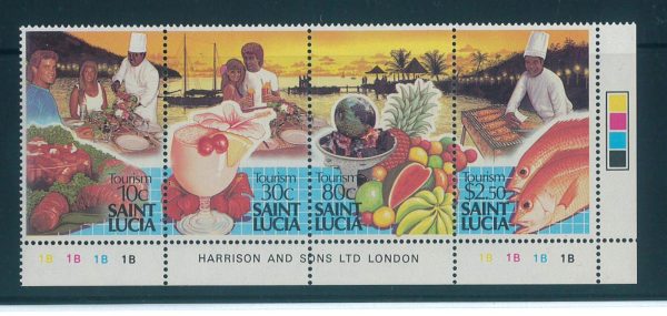 P3907 - SAINT LUCIA, 1988 TOURISM SET, STRIP OF 4, WITH ADDITIONAL OFFICIAL INFO