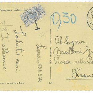 P2476 - CARTOLINA SPEDITA IL 13.6.1944, NON AFFRANCATA TASSA DI 0,30,