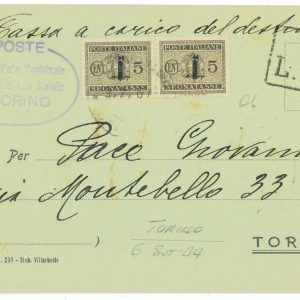 P2479 - TORINO 6.9.1944 TASSA SEMPLICE DI 0,10 ASSOLTA CON COPPIA DEL 0,05