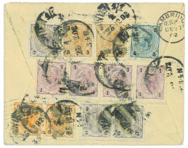 P3910 - AUSTRIA 1902, 25.12, INCREDIBLE PIECE ,WITH 17 STAMPS , - immagine 2