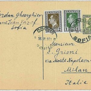 36807  - BULGARIA - POSTAL HISTORY - Stationery CARD from SOFIA to MILANO - 1931
