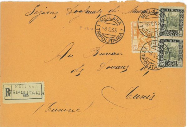 P0307 - LIBIA ITALIANA  - Storia Postale -  BUSTA RACCOMANDATA da MELLAHA 1935