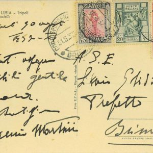 P0308 - LIBIA ITALIANA  - Storia Postale - AFFRANCATURA TRICOLORE su CARTOLINA