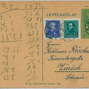 36953 - HUNGARY - POSTAL HISTORY - stationery to SWITZERLAND 1936 - birds EAGLES