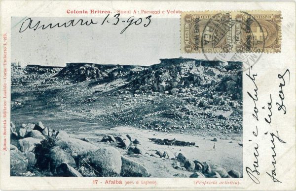 P0304 - ERITREA  - Storia Postale - Sass # 12 coppia su CARTOLINA da ASMARA 1903