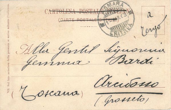 P0304 - ERITREA  - Storia Postale - Sass # 12 coppia su CARTOLINA da ASMARA 1903 - immagine 2