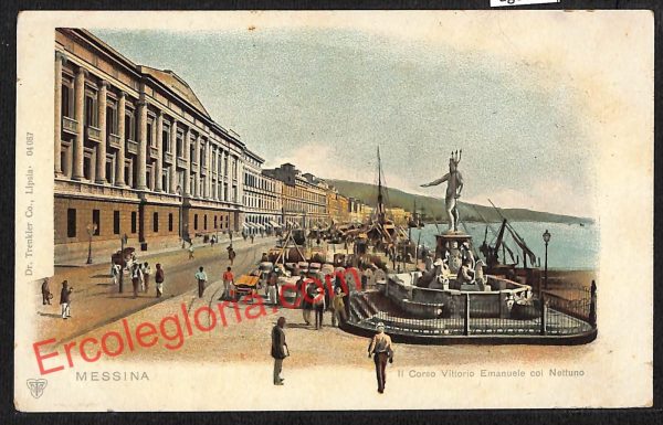 ag8395 - CARTOLINA D'EPOCA - Messina Città - Corso V. Emanuele col Nettuno