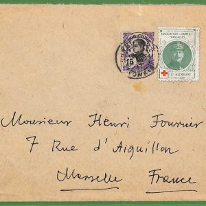 ad6489 -   INDOCHINE - Postal History -  RED CROSS label on COVER to FRANCE 1917