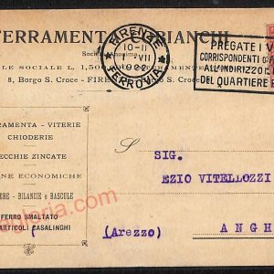 ae6511 - CARTOLINA D'EPOCA - Firenze Città - Ferramenta Cobianchi  1922