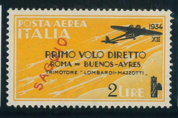 P3304 A - ITALIA , PRIMO VOLO DIRETTO ROMA BUENOS AIRES, 2 L.,SOVRASTAMPA SAGGIO