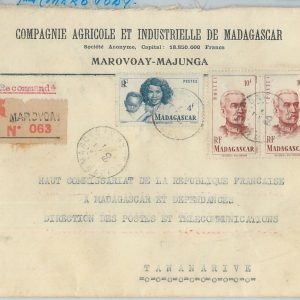 77372 - MADAGASCAR  - POSTAL HISTORY -  Registered COVER from MAROVOAY 1950