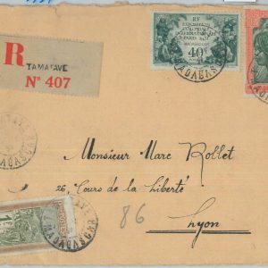 80992 -  MADAGASCAR  - POSTAL HISTORY - Registered COVER from TANANARIVE  1937