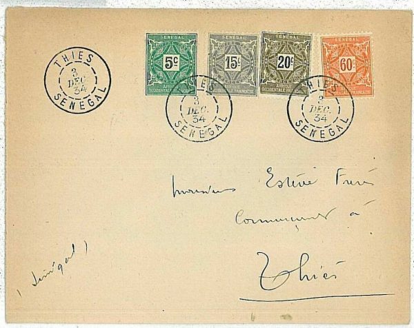 14800 - SENEGAL  AOF - Postal History -   COVER  postmarked THIES  1934