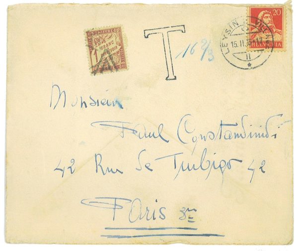 P4307 - SWITZERAND , LETTER FROM LEYSIN TO PARIS, TAXED ON ARRIVAL. NICE.