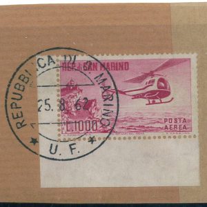 P3792 - SAN MARINO, SASS. A 138, USATO ANGOLO DI FOGLIO, SU FRAMMENTO.