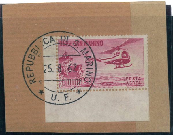 P3792 - SAN MARINO, SASS. A 138, USATO ANGOLO DI FOGLIO, SU FRAMMENTO.
