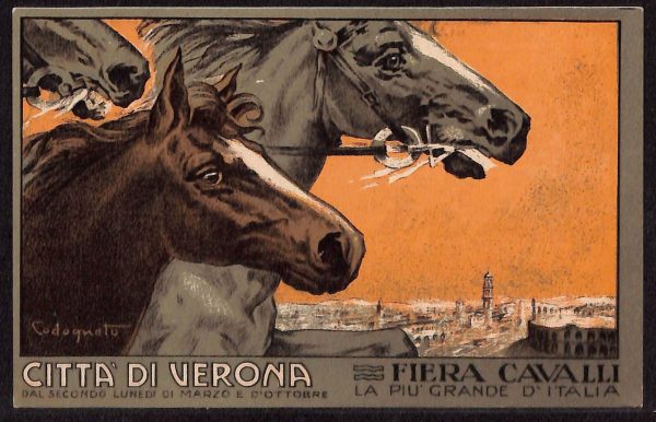 ad9841 - CARTOLINA  D' EPOCA ILLUSTRATA - Verona  - Grande Fiera di CAVALI
