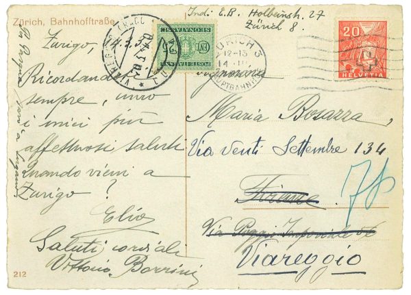 P4316 - SWITZERLAND , POST CARD TO ITALY, TAXED ON ARRIVAL WITH A 25 CENT.