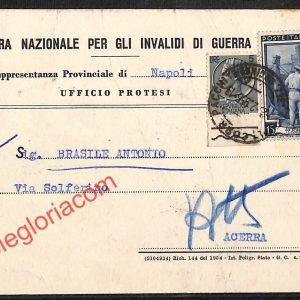 ah3660 - STORIA POSTALE - Napoli Città - Opera per gli Invalidi di Guerra