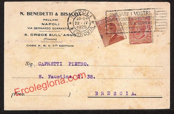 ah3691 - STORIA POSTALE - Napoli Città - N. Benedetti Bisaccia