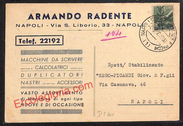 ah3695 - STORIA POSTALE - Napoli Città - Armando Radente