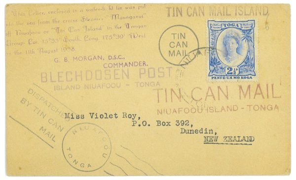 P4324 - TONGA, TIN CAN MAIL, FROM NIUAFOOU TO NEW ZEALAND 1938