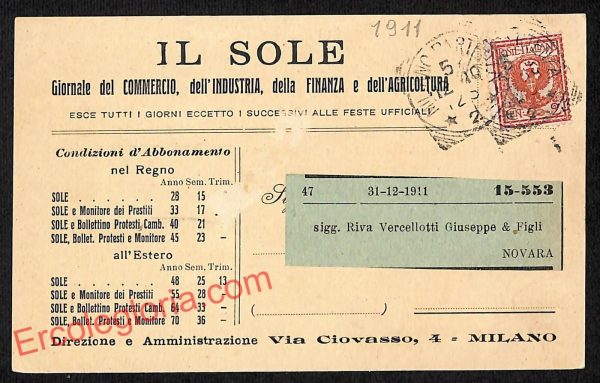 ag9224 - STORIA POSTALE - Milano Città - Gionale del Commercio IL SOLE