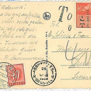 30968   BELGIUM - POSTAL HISTORY: postcard to Switzerland TAXED on arrival  1938