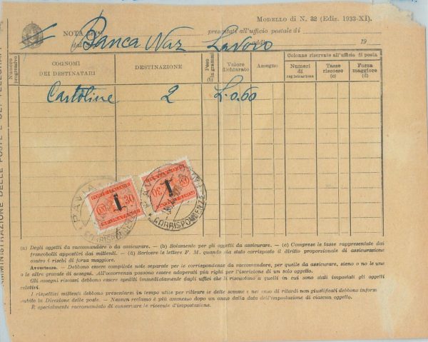 74208 -  ITALIA RSI - Sass SEGNATASSE # 64 * 2 usati su FATTURA 06.1944