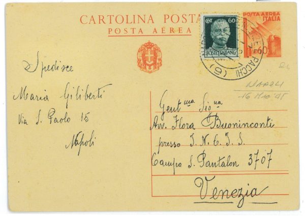 P2498 - ITALIA , CARTOLINA POSTALE C99 USATA A NAPOLI 16.5.1945 CON FRANCOBOLLO