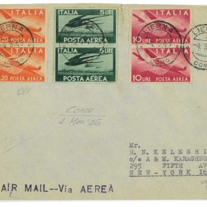 P2506 - ITALIA , 4.3.1946 DA LIERNA A N.Y. IN TARIFFA ECCEDENTE DI 0,40 !!!