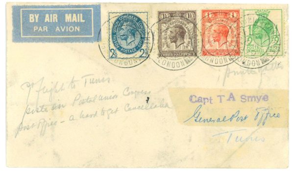 P3653 - AIRMAIL , GB . TO TUNIS. WITH SPECIAL UPU CONGRESS CANCELLATION (RR)