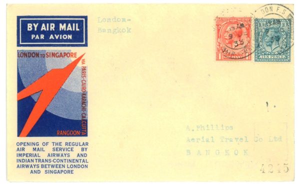 P3657 - AIRMAIL , GREAT BRITAIN. IMPERIAL AIRWAYS, LONDON SINGAPORE.