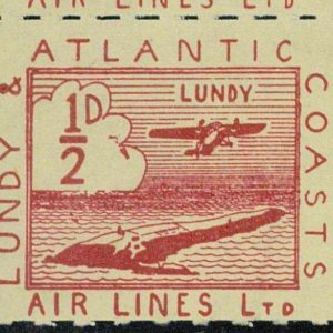 P3661 - AIRMAIL , GREAT BRITAIN. LUNDY ATLANTIC COASTS AIRWAYS STAMPS ½ P.