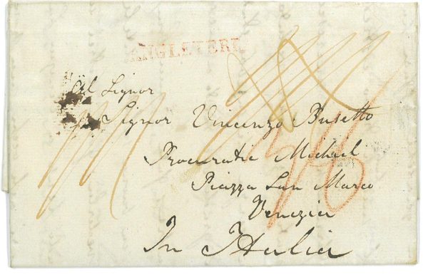 P3854 - GREAT BRITAIN, 1828, SENT FROM THE LONDON TOWER??!! TO VENICE