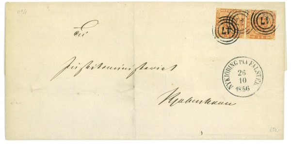 P3870 - DENMARK MICHEL NR. 4 PAIR FULL MARGINS ALL AROUND NUMBER CANCELLATION 47