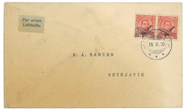 P3674 - AIRMAIL , ICELAND , FROM HOLMAVIK TO REYKJAVIK, 18.10.1930,